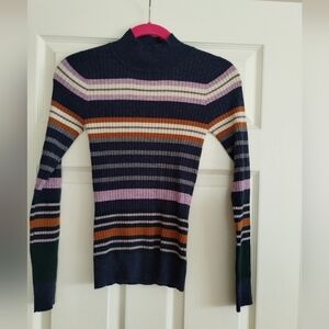 Heartloom Navy and Multicolor Striped Turtleneck Sweater XS